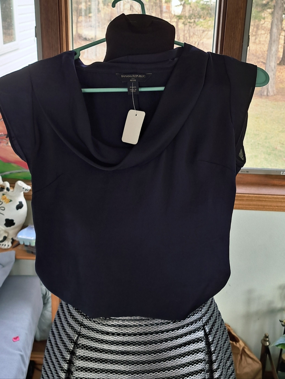 Banana Republic Navy Cowl Neck Sleeveless Blouse